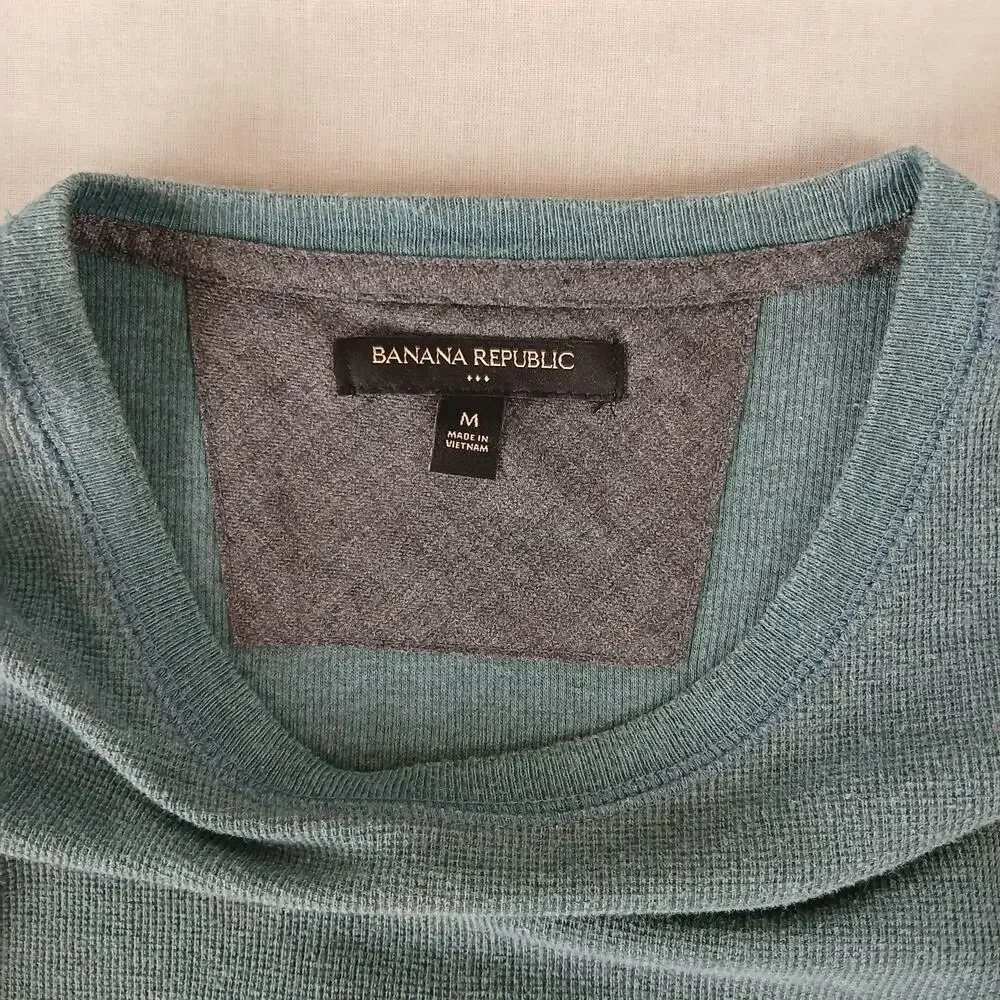 Banana Republic Waffle Knit Thermal Shirt Mens M blue teal long sleeve 359627